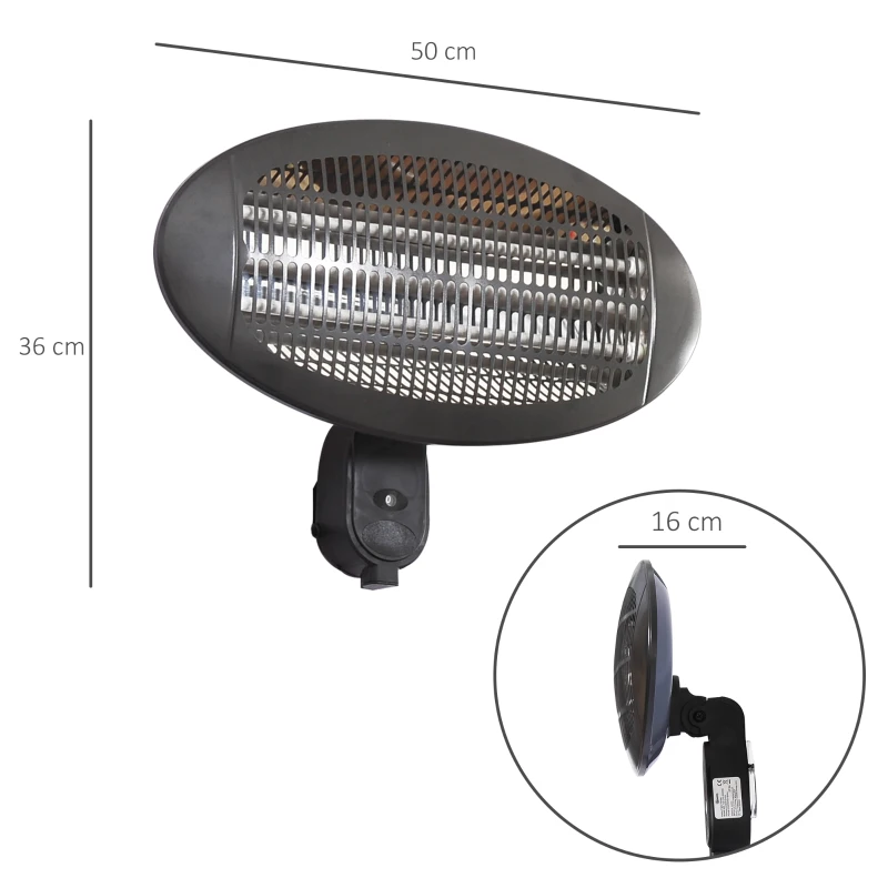 Outsunny Lampa Sistem Incalzire de Perete pentru Extern 2000W in Aluminiu Negru
