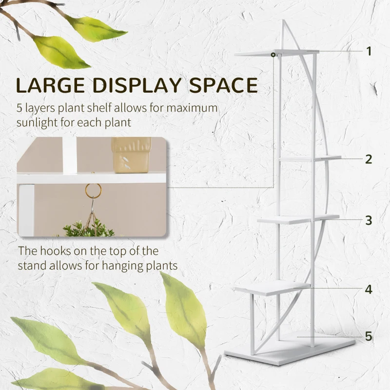 Outsunny Suport pentru plante cu 5 niveluri Scara in forma de jumatate de luna Suport pentru ghivece Raft pentru interior, exterior, camera de zi, studiu, balcon si dormitor