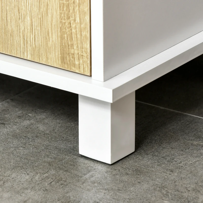 Kleankin Dulap de depozitare pentru baie inalt ,Organizator lateral subtire cu polita deschisa cu 2 niveluri, dulap, usa, alb