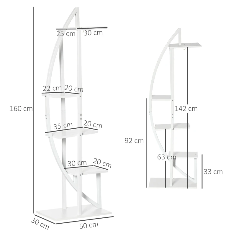 Outsunny Suport pentru plante cu 5 niveluri Scara in forma de jumatate de luna Suport pentru ghivece Raft pentru interior, exterior, camera de zi, studiu, balcon si dormitor