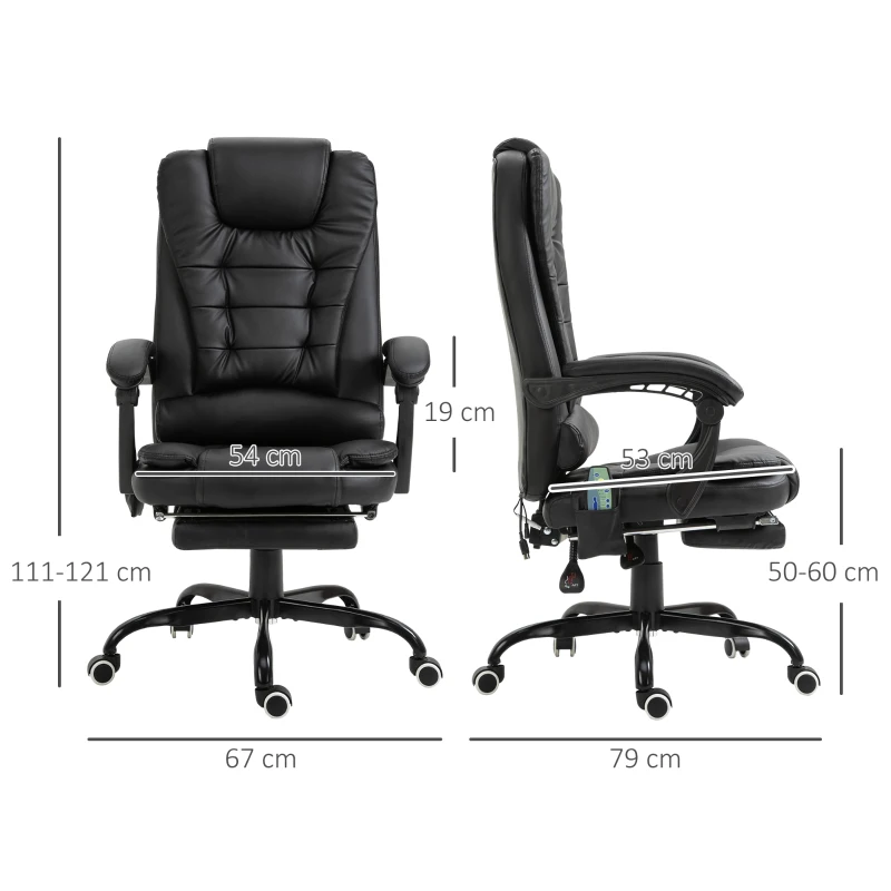 Vinsetto Fauteuil de bureau massant, chaise de bureau, chaise ergonomique avec hauteur réglable, dossier inclinable et télécommande filaire, repose-pieds rétractable et pivotant à 360°, noir(m-3)
