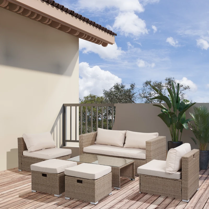 rotan zitset, 6-delige zitgroep, tuinset, salontafel, metaal, kaki