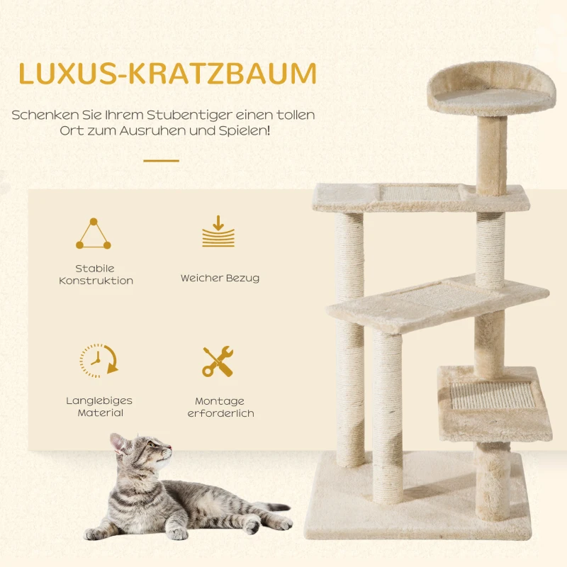 Krabpaal PawHut met sisalpalen, krabpaal voor katten, klimboom voor katten, kattenboom, lichtgrijs, 50 x 50 x 100 cm kattenkrabpaal sisalpalen kattenboom beige | Aosom.nl