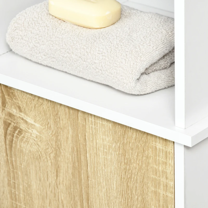 Kleankin Dulap de depozitare pentru baie inalt ,Organizator lateral subtire cu polita deschisa cu 2 niveluri, dulap, usa, alb