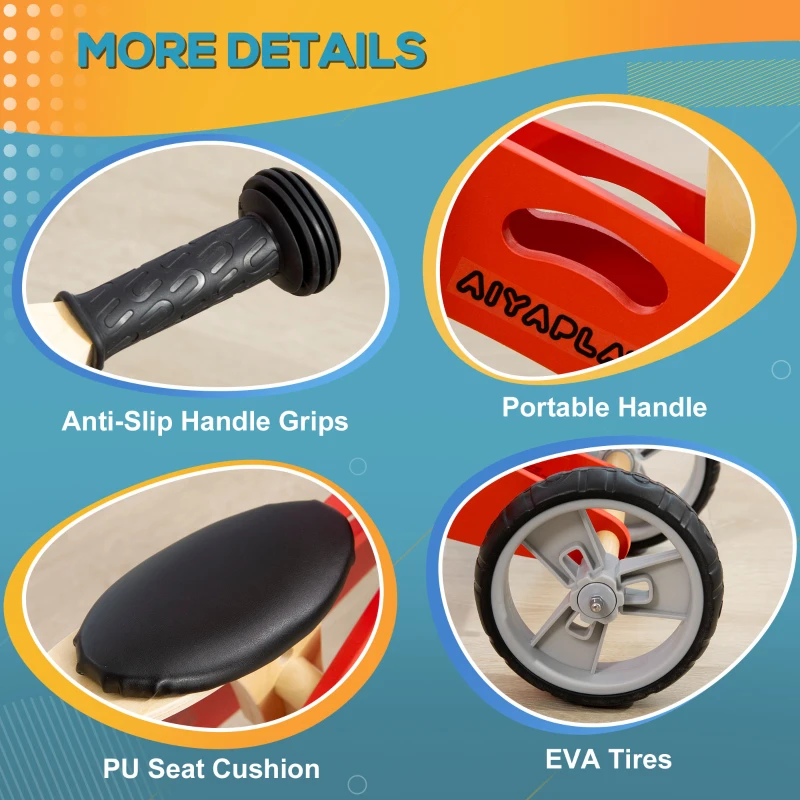 AIYAPLAY Bicicleta de echilibru din lemn 2 in 1, tricicleta pentru calareti timpurii, bicicleta de echilibru usoara pentru copii cu sa reglabila, maner portabil, rosu