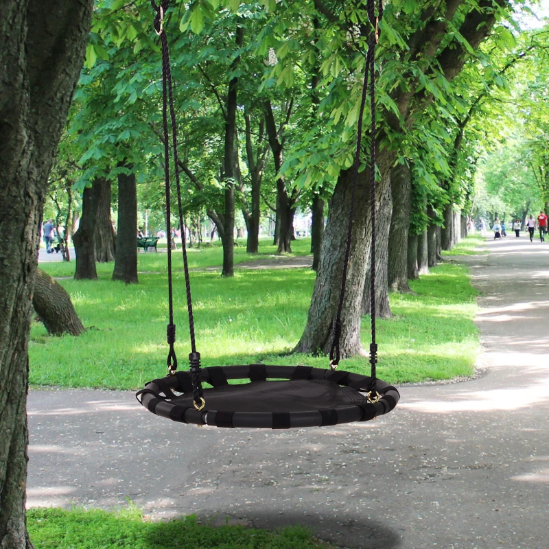 HOMCOM Nestschaukel Kinderschaukel Garten-Schaukel Kinder Rundschaukel bis 100 kg belastbar Metall Netzgewebe Schwarz Ø60 cm