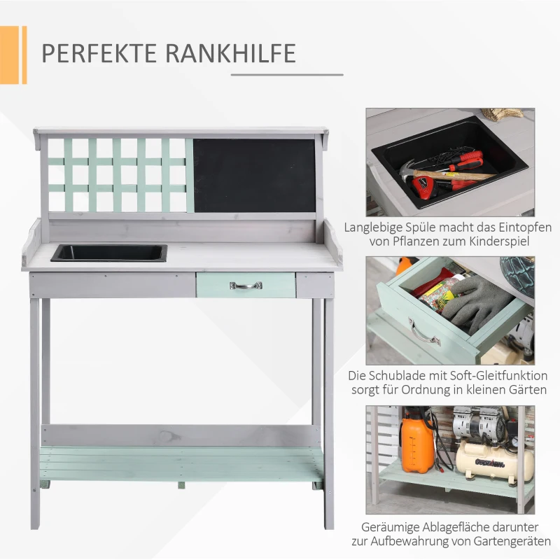HOMCOM Houten plantentafel tuiniertafel tuintafel bloementafel met schuiflade kuip tuin