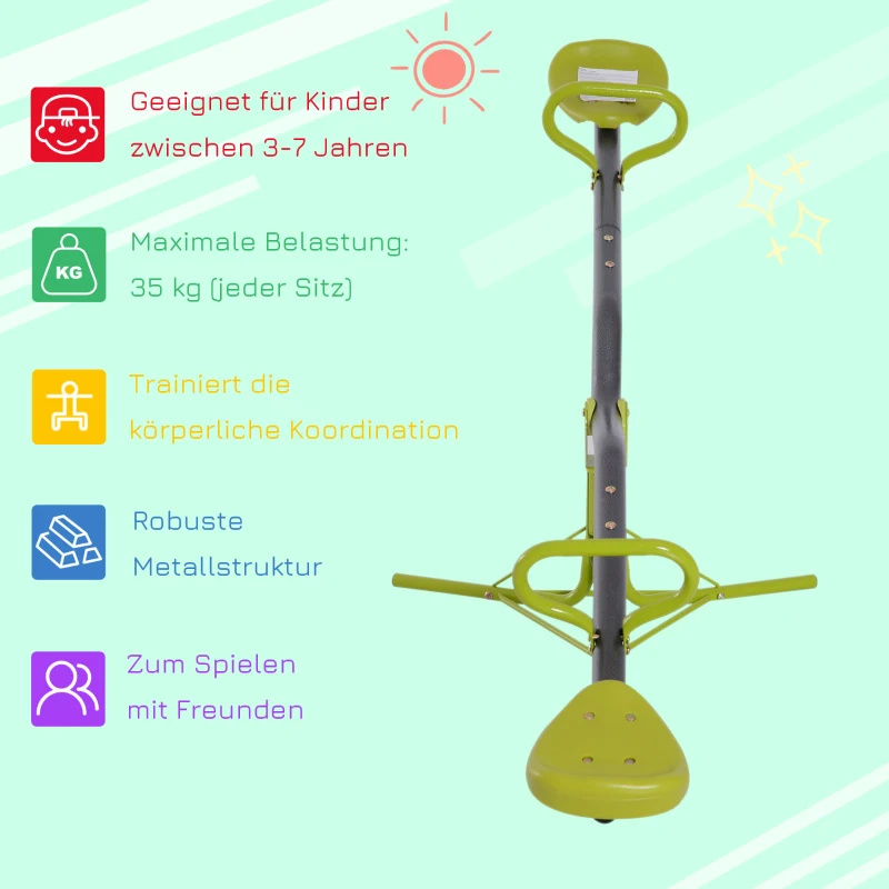 Kinderen tuinwip 360° draaibare wip carrouselwip metaal grijs groen