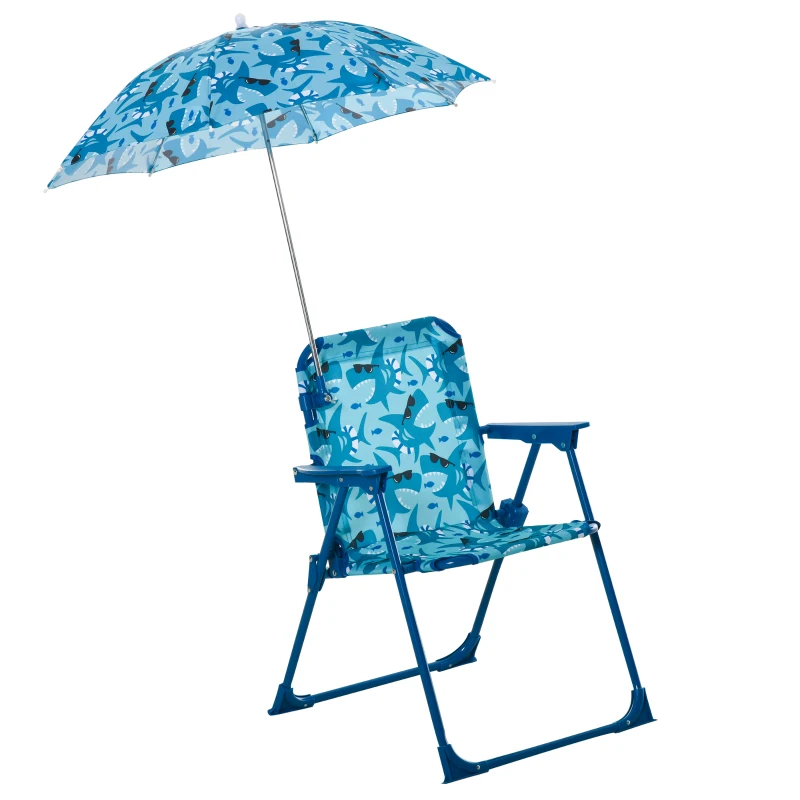 Outsunny krzesło kempingowe dla dzieci z parasolem krzesło plażowe dla dzieci krzesło składane 1-3 lat lekkie metal niebieskie 39x39x52 cm