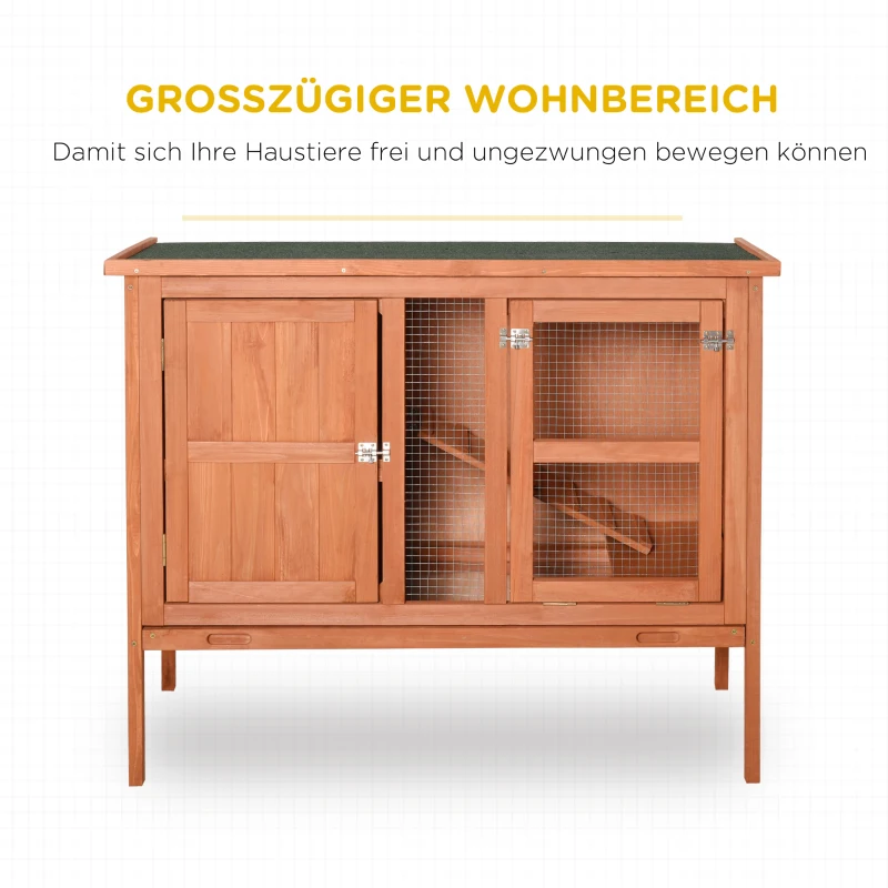 PawHut konijnenhok, konijnenhok, dubbele verdieping konijnenkooi met asfalt dak, helling, massief hout, naturel 102 x 56 x 85 cm