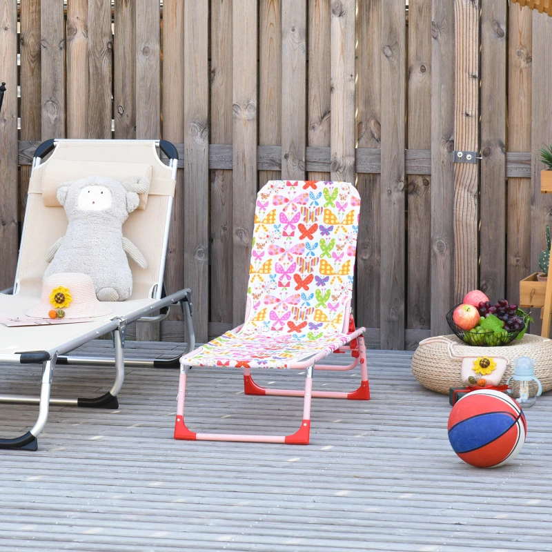 Outsunny leżak dziecięcy do opalania regulowany 180° leżak plażowy leżak ogrodowy leżak wypoczynkowy składany na 2-6 lat metal poliester różowy 118 x 40 x 24 cm