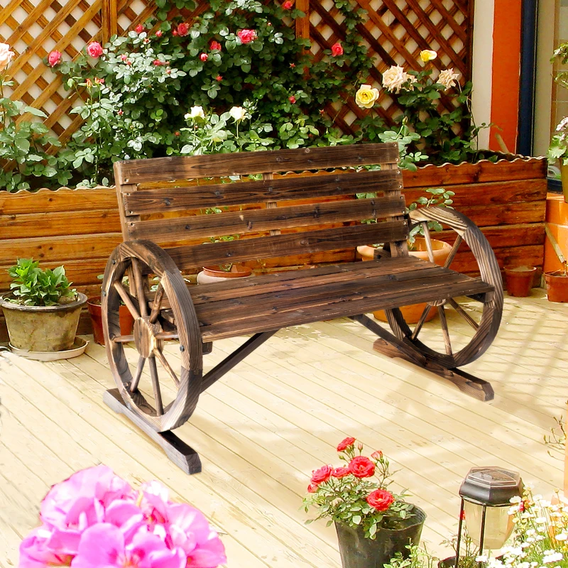 Outsunny 2-persoons tuinbank zitbank wieldesign tuinzitje houten bank landelijke stijl