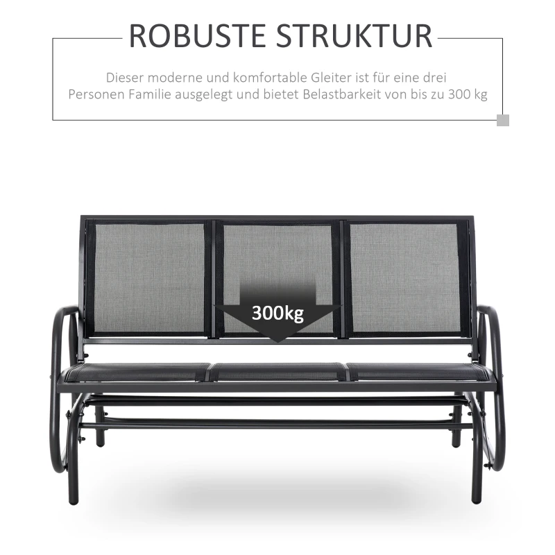 Ławka bujana Outsunny 3-osobowa ławka ogrodowa huśtawka ogrodowa ławka parkowa metal czarna 151 x 75 x 85 cm