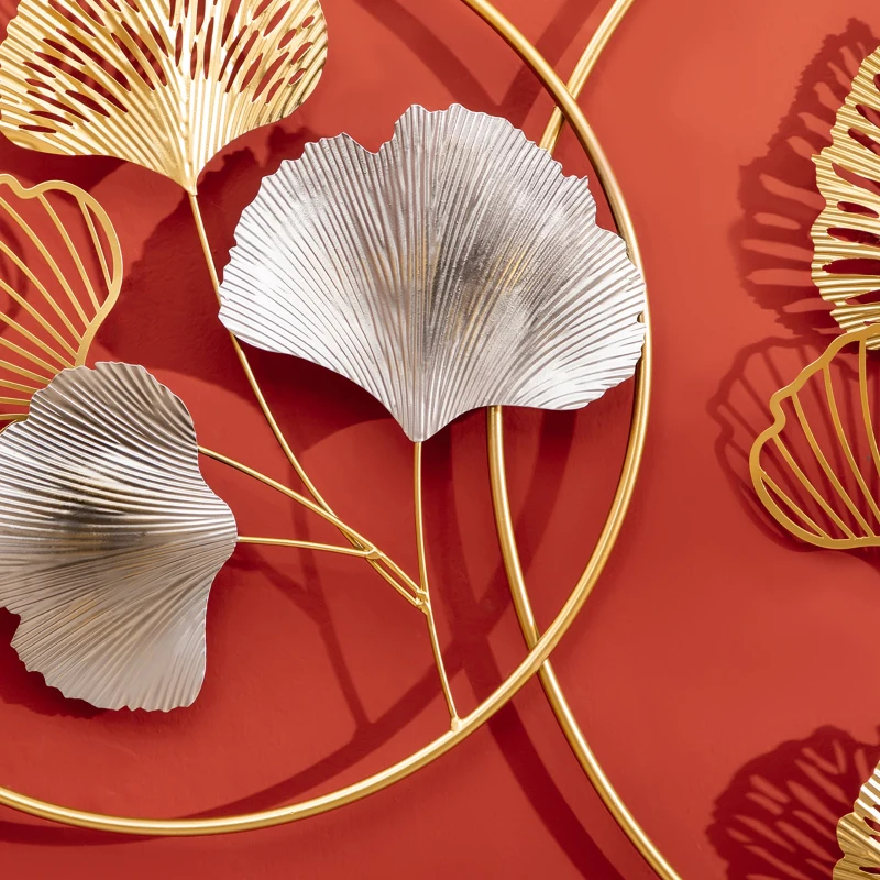 HOMCOM Decoratiune de perete 3D frunze de ginkgo aurii, pictata manual
