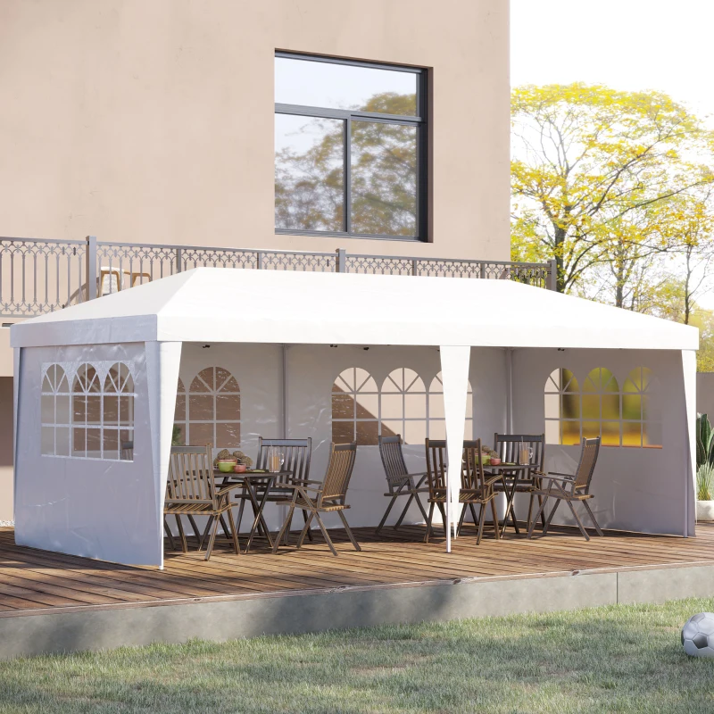 Outsunny Opvouwbaar paviljoen paviljoen opvouwbare tent partytent tuintent 3 x 6 m met venster 2 kleuren