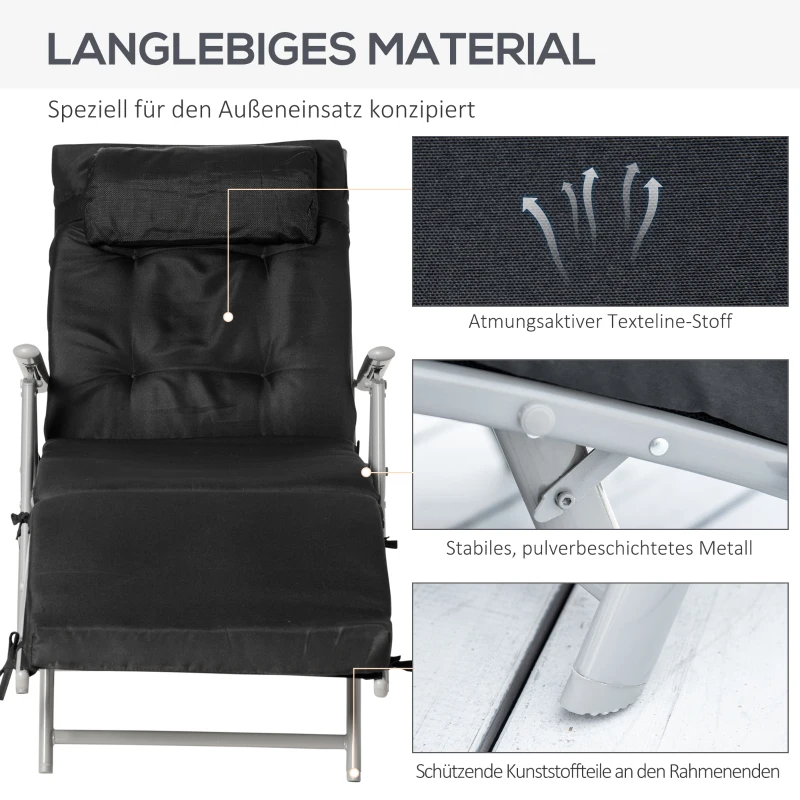 Outsunny leżak leżak plażowy leżak ogrodowy składany regulowany metal czarny