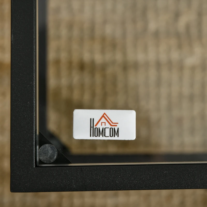 HOMCOM Bijzettafel met Glazen Blad Salontafel met 3 Planken Stalen Frame Zwart