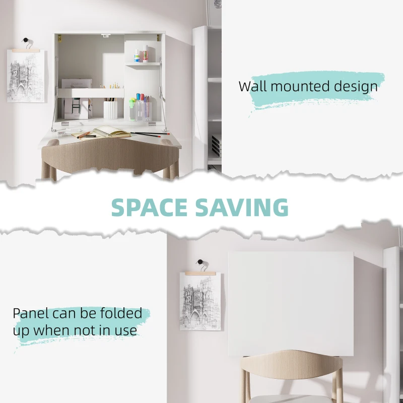 Homcom Birou Suspendat – Masa de Perete Pliabila cu Rafturi