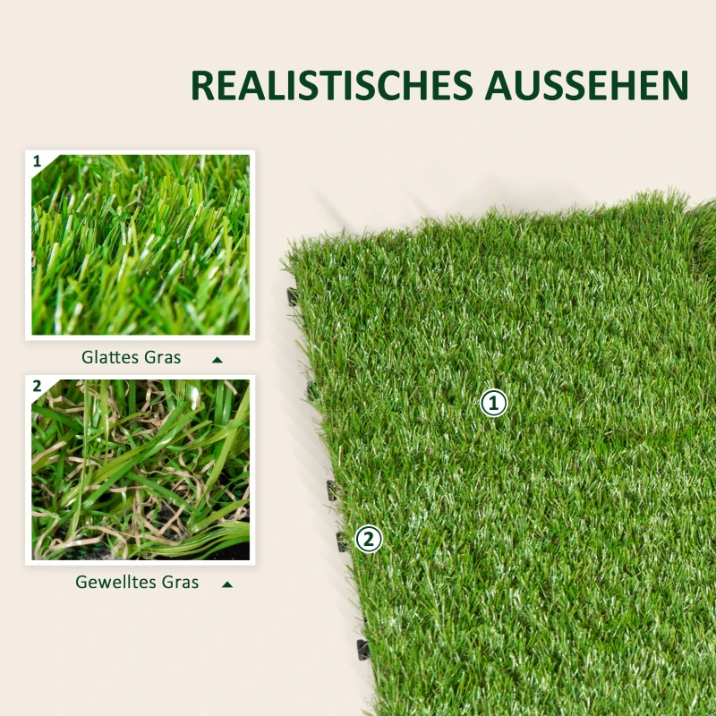 Outsunny® set van 10 terrastegels set kunstgrastegels 300x100 cm grasmat vloertegel, 10 stuks, 25mm, 30x30 cm, groen