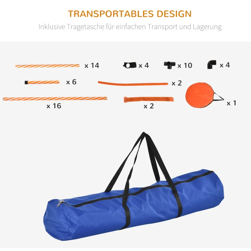 PawHut 5-delig. Behendigheidsset voor honden hondentraining met hondentunnel training voor huisdieren inclusief draagtas gemakkelijk te dragen kunststof polyester oranje + wit