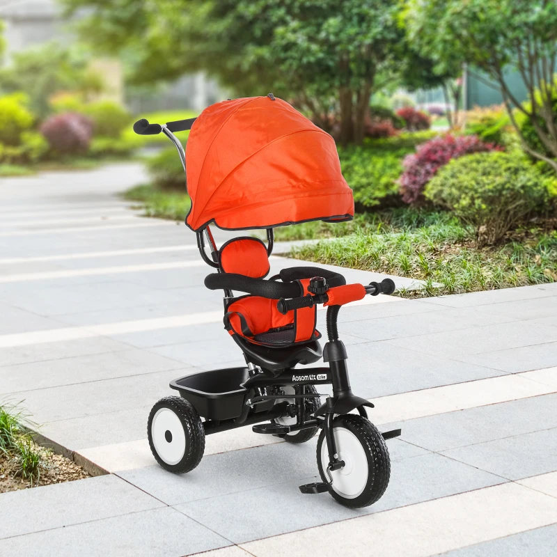 HOMCOM 2-in-1 kinderdriewieler duwstang voor kinderdriewieler met dakje Trike rood