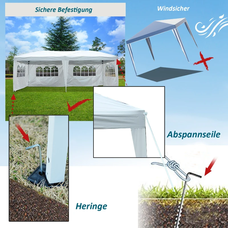 Outsunny Opvouwbaar paviljoen paviljoen opvouwbare tent partytent tuintent 3 x 6 m met venster 2 kleuren