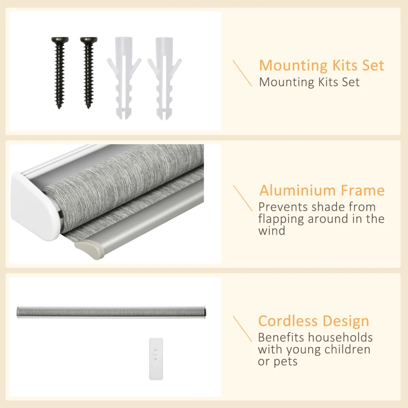 HOMCOM WiFi Smart Roller Blinds Work with TUYA App, Window Shade with Rechargeable Battery, Electric Shades Blind Easy Fit Home Office Living Room Bathroom Kitchen, Grey, 90cm x 180cm