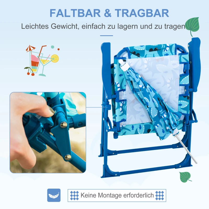 Outsunny Kinder campingstoel met parasol strandstoel opvouwbaar voor 1-3 jaar blauw