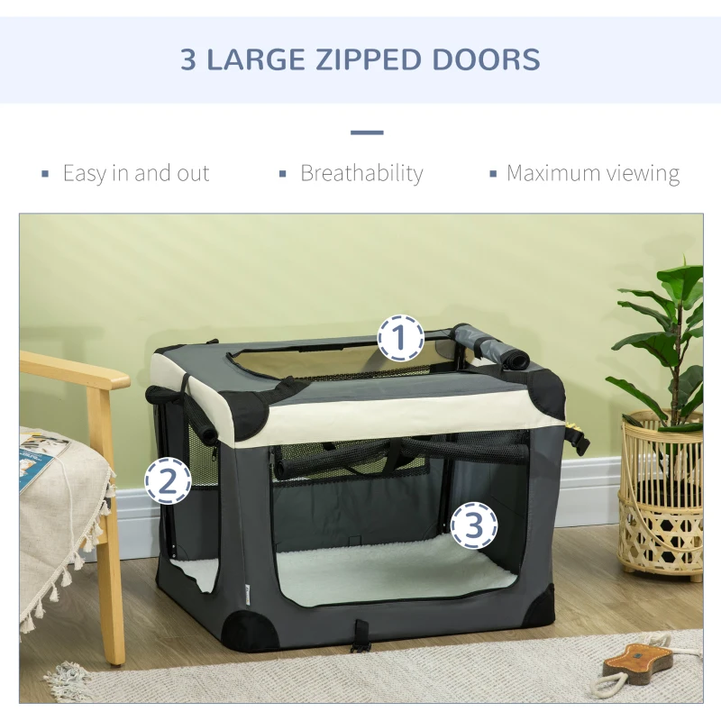 PawHut 70cm Transportor pliabil pentru animale de companie, cusca pentru caini, gri