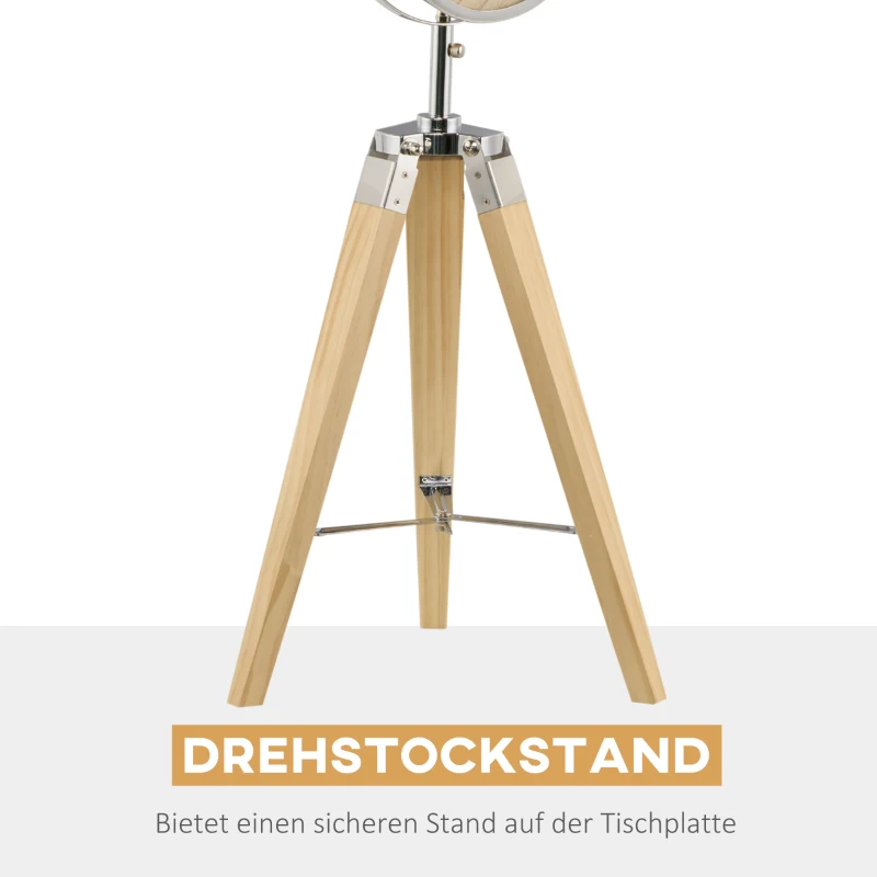 HOMCOM Lampa na statywie z drewna Trójnóg, Design Reflektora 30 cm x 30 cm x 68 cm Drewno Naturalne + Srebrne