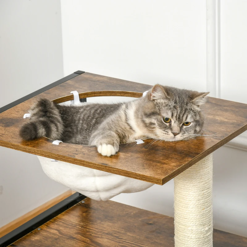 PawHut Kattenmeubel Krabpaal met Kattenhol Kattenhuis met Kattenbed Kussen Hangmat Sisal Bruin 64 x 40 x 60cm