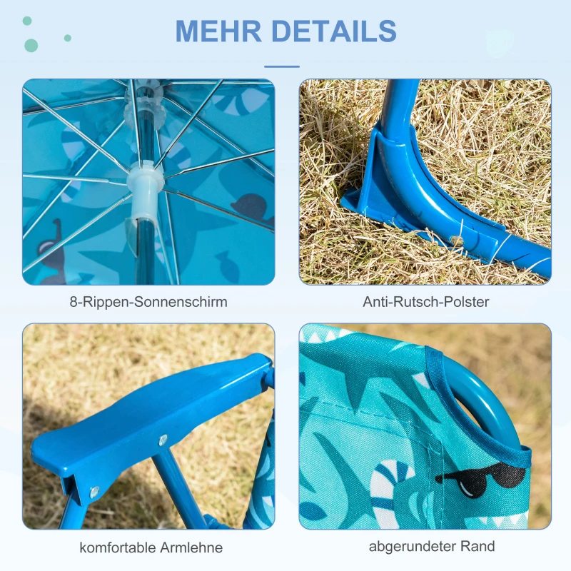 Outsunny Kinder campingstoel met parasol strandstoel opvouwbaar voor 1-3 jaar blauw