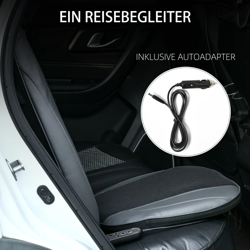 HOMCOM Massagegerät, Massageauflage, Massagefunktion, Vibration, Wärmefunktion, Kunstleder, Schwarz+Grau, 45 x 39 x 78cm