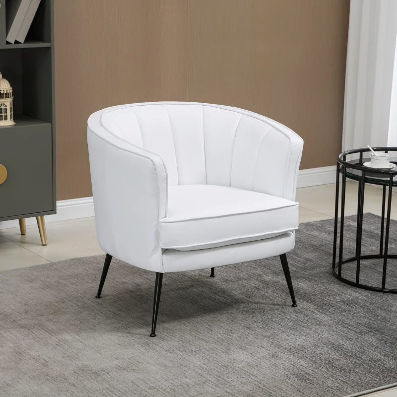 HOMCOM Fotoliu modern din piele artificiala cu picioare de otel, scaun decorativ tapitat, pentru sufragerie si dormitor, alb
