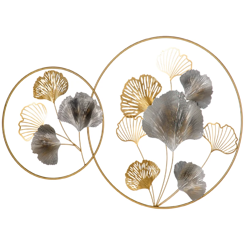 HOMCOM Decoratiune de perete 3D frunze de ginkgo aurii, pictata manual