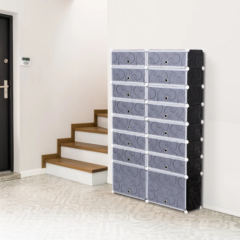 HOMCOM® GARDEROBA REGAŁ SZAFKA NA BUTY DIY 16 KOSTEK Z PP czarny + biały 95 x3 7 x 160 cm