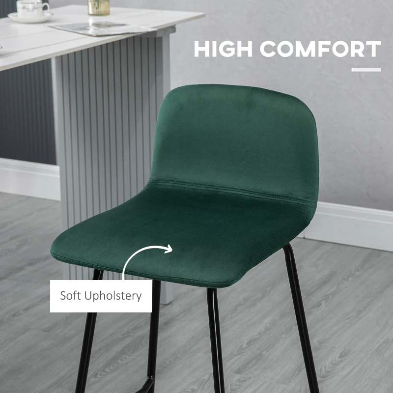 HOMCOM Set de 4 scaune de bar modern, scaun de bucatarie, de bar tapitate cu spatar, picioare de otel, verde