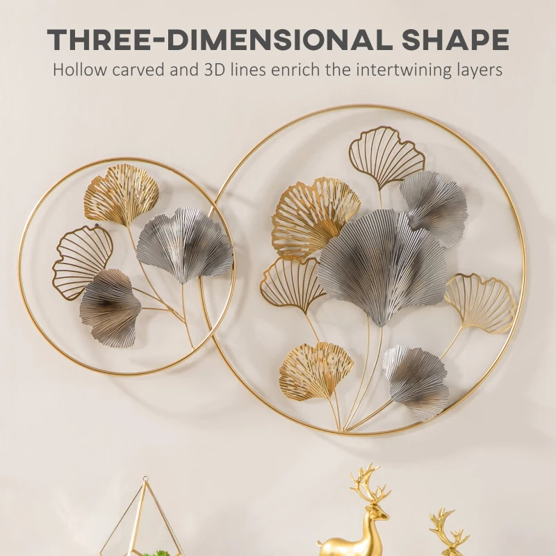 HOMCOM Decoratiune de perete 3D frunze de ginkgo aurii, pictata manual