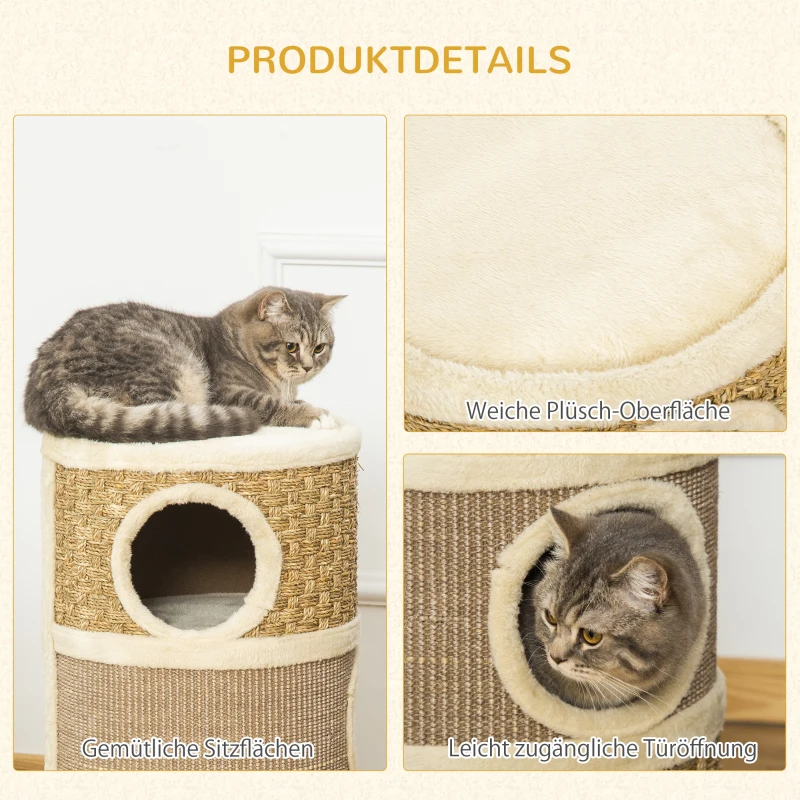 PawHut kattenkrabpaal Kattenton voor katten 3 niveaus Krabpaal klimboom Kattenmeubel met sisal pluche 37,5 x 37,5 x 70 cm(m-5)