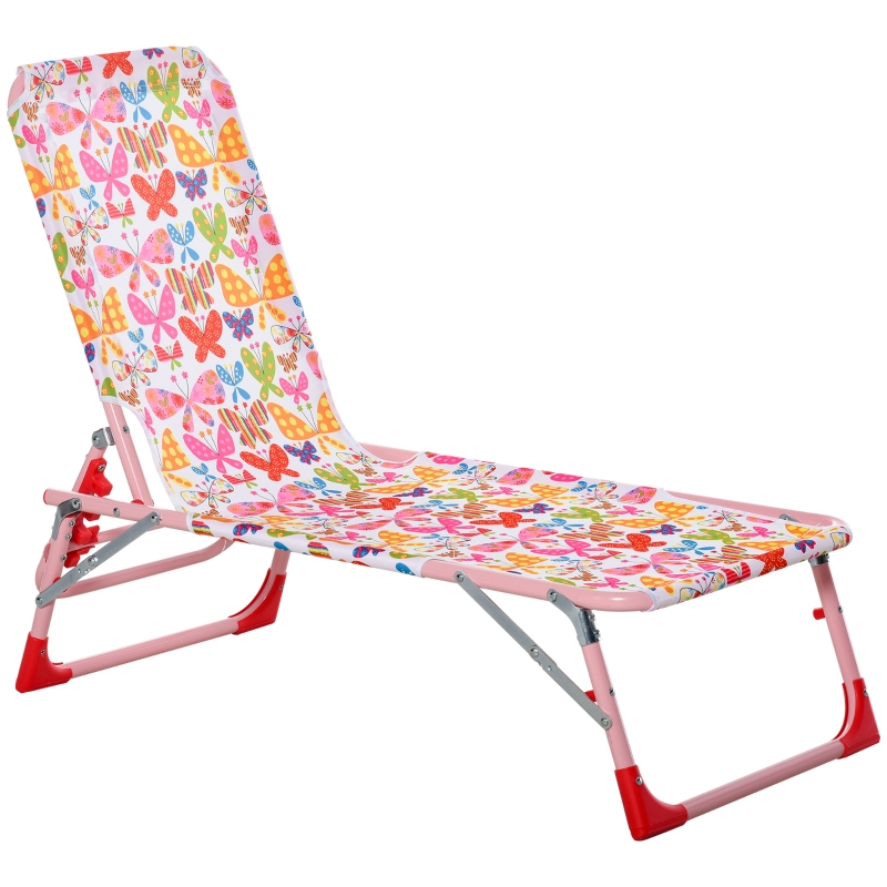 Outsunny leżak dziecięcy do opalania regulowany 180° leżak plażowy leżak ogrodowy leżak wypoczynkowy składany na 2-6 lat metal poliester różowy 118 x 40 x 24 cm
