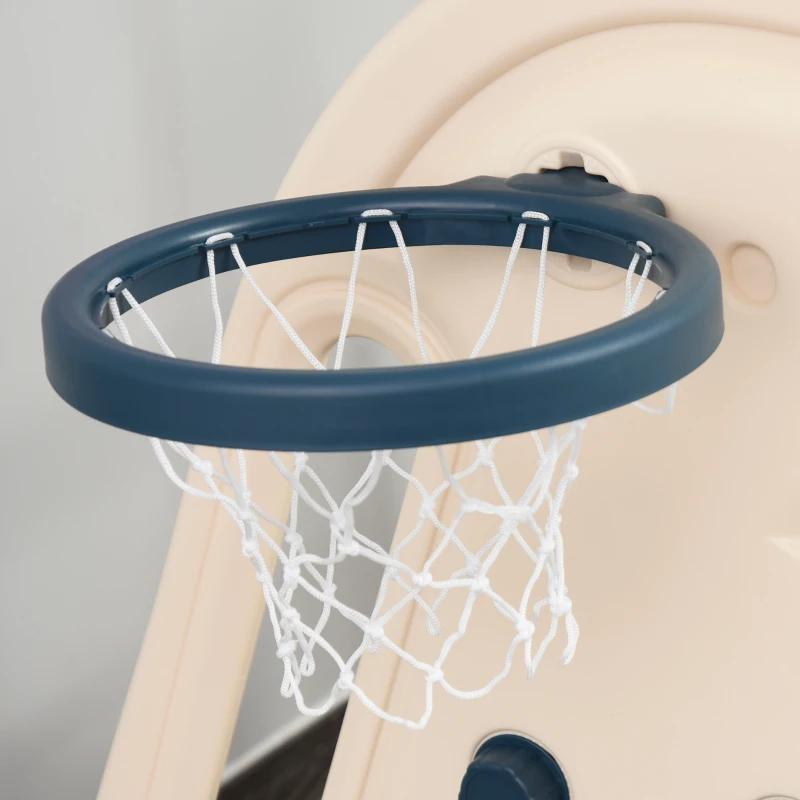 Zjeżdżalnia dla dzieci 3 w 1 HOMCOM zjeżdżalnia dziecięca z koszem do koszykówki, huśtawką, drabinką zjeżdżalnia do zabawy zjeżdżalnia ogrodowa zjeżdżalnia dla dzieci 1-6 lat HDPE biały+niebieski+szary 220 x 160 x 120 cm