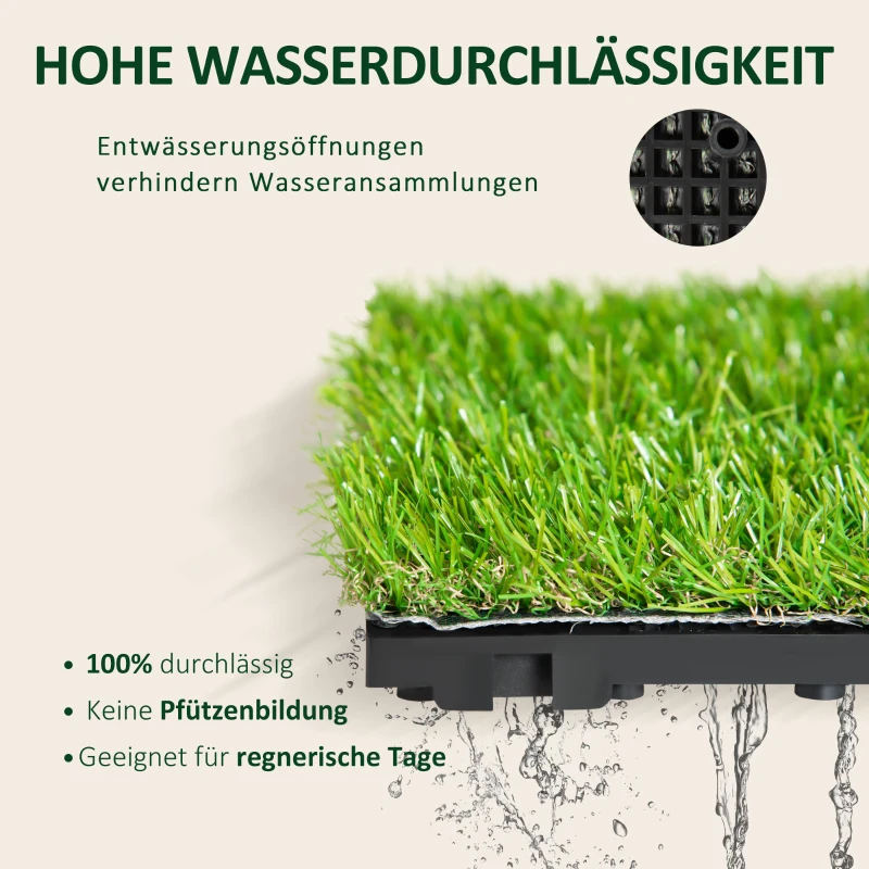 Outsunny® set van 10 terrastegels set kunstgrastegels 300x100 cm grasmat vloertegel, 10 stuks, 25mm, 30x30 cm, groen