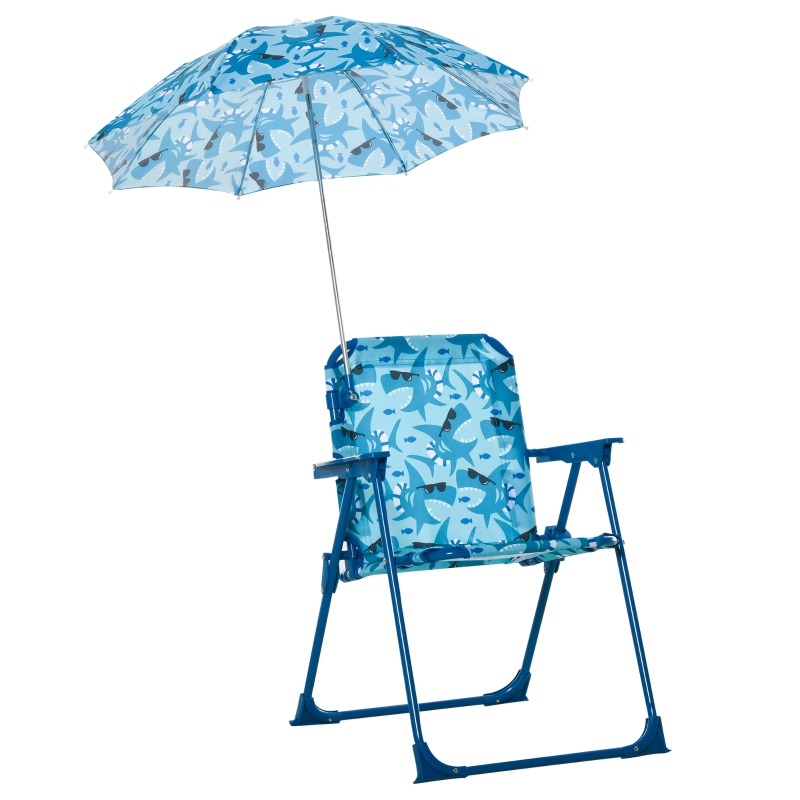 Outsunny krzesło kempingowe dla dzieci z parasolem krzesło plażowe dla dzieci krzesło składane 1-3 lat lekkie metal niebieskie 39x39x52 cm