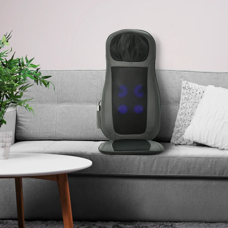 HOMCOM Massagegerät, Massageauflage, Massagefunktion, Vibration, Wärmefunktion, Kunstleder, Schwarz+Grau, 45 x 39 x 78cm