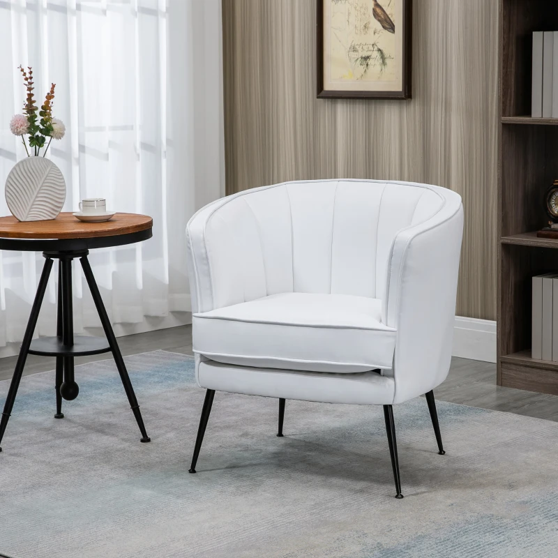 HOMCOM Fotoliu modern din piele artificiala cu picioare de otel, scaun decorativ tapitat, pentru sufragerie si dormitor, alb