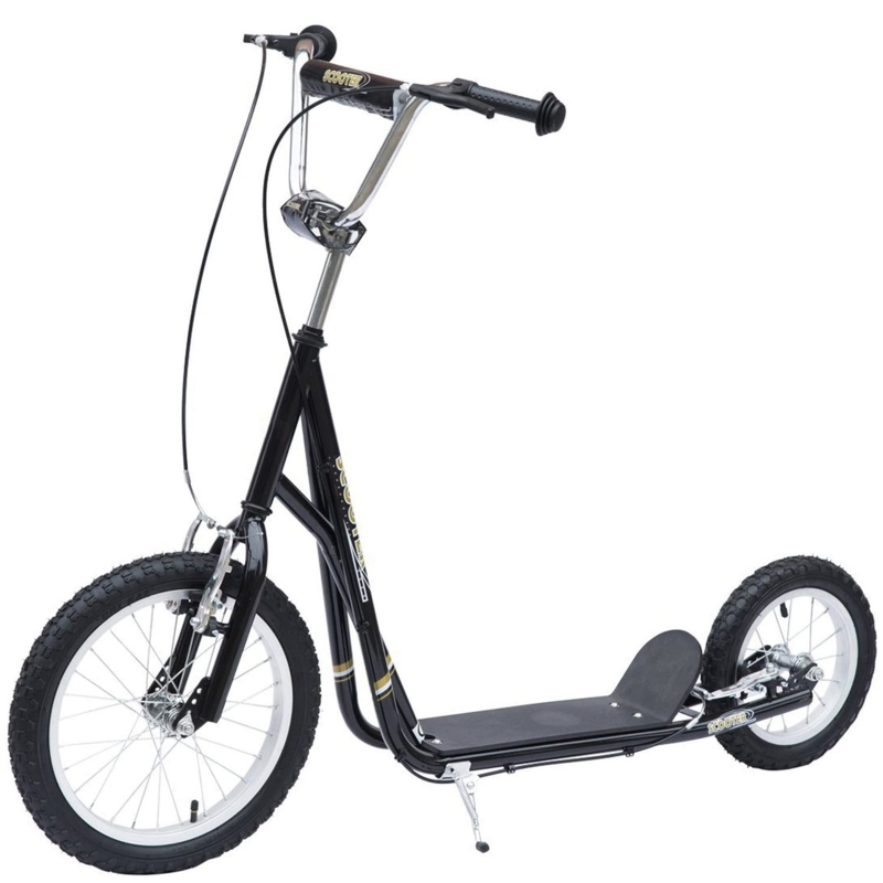 HOMCOM Kinderroller mit Bremsen 16/12 Zoll Scooter Tretroller Cityroller Kinder Roller Kickboard für 5+ Jahre Kinder Schwarz 135 x 58 x 92-100 cm