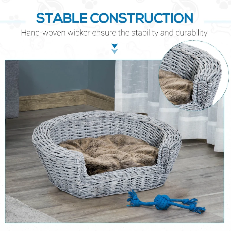 PawHut Cusca Interior pentru Animale de Companie cu Perna Gri maro 57 × 46 × 17.5cm