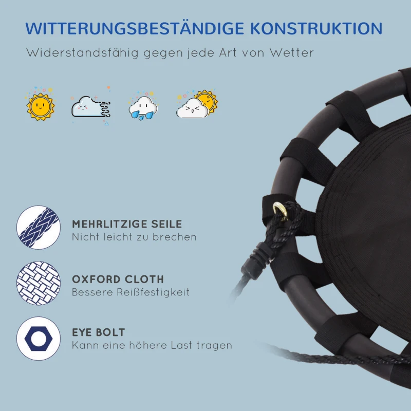 HOMCOM Nestschaukel Kinderschaukel Garten-Schaukel Kinder Rundschaukel bis 100 kg belastbar Metall Netzgewebe Schwarz Ø60 cm