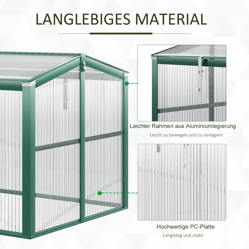 Outsunny Alu-Gewächshaus Frühbeet Treibhaus Aufzucht Pflanzenhaus 4 Öffnungen PC 130 x 70 x 61 cm