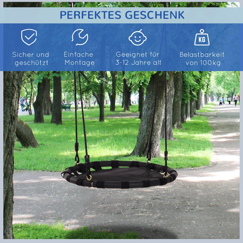 HOMCOM Nestschaukel Kinderschaukel Garten-Schaukel Kinder Rundschaukel bis 100 kg belastbar Metall Netzgewebe Schwarz Ø60 cm